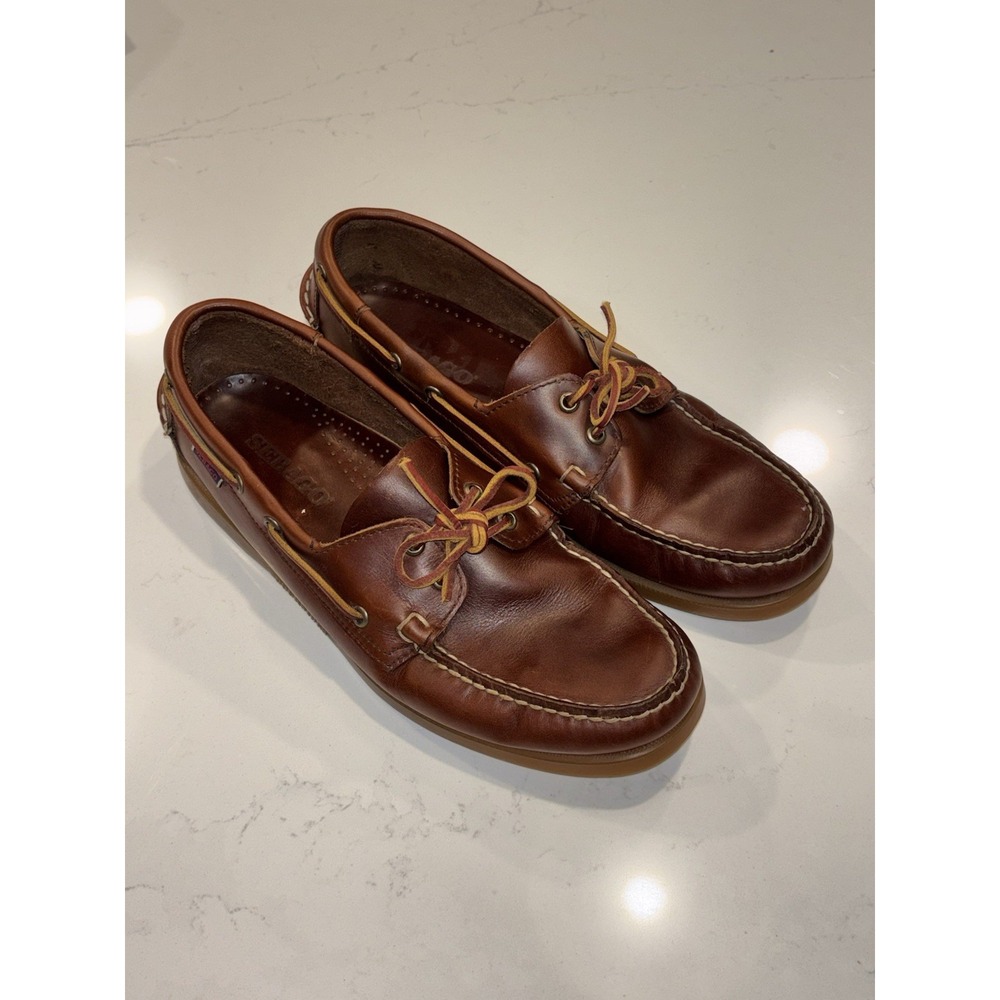EUC Authentic Sebago Docksides Portland Waxed Leather Boat Shoes Honey Brown 11‎